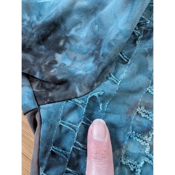 VTG 90s ONLY NINE Green Mottled Tie Dye V Neck Top Sequins Embroidery Womens S - Picture 4 of 9